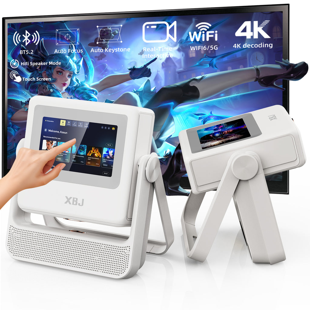 XBJ Projecteur d'extérieur avec tablette tactile, Écran géant de 300" pour projecteur intelligent de home cinéma, Supporte natif 1080P/4K, Avec système Android, 800 ANSI