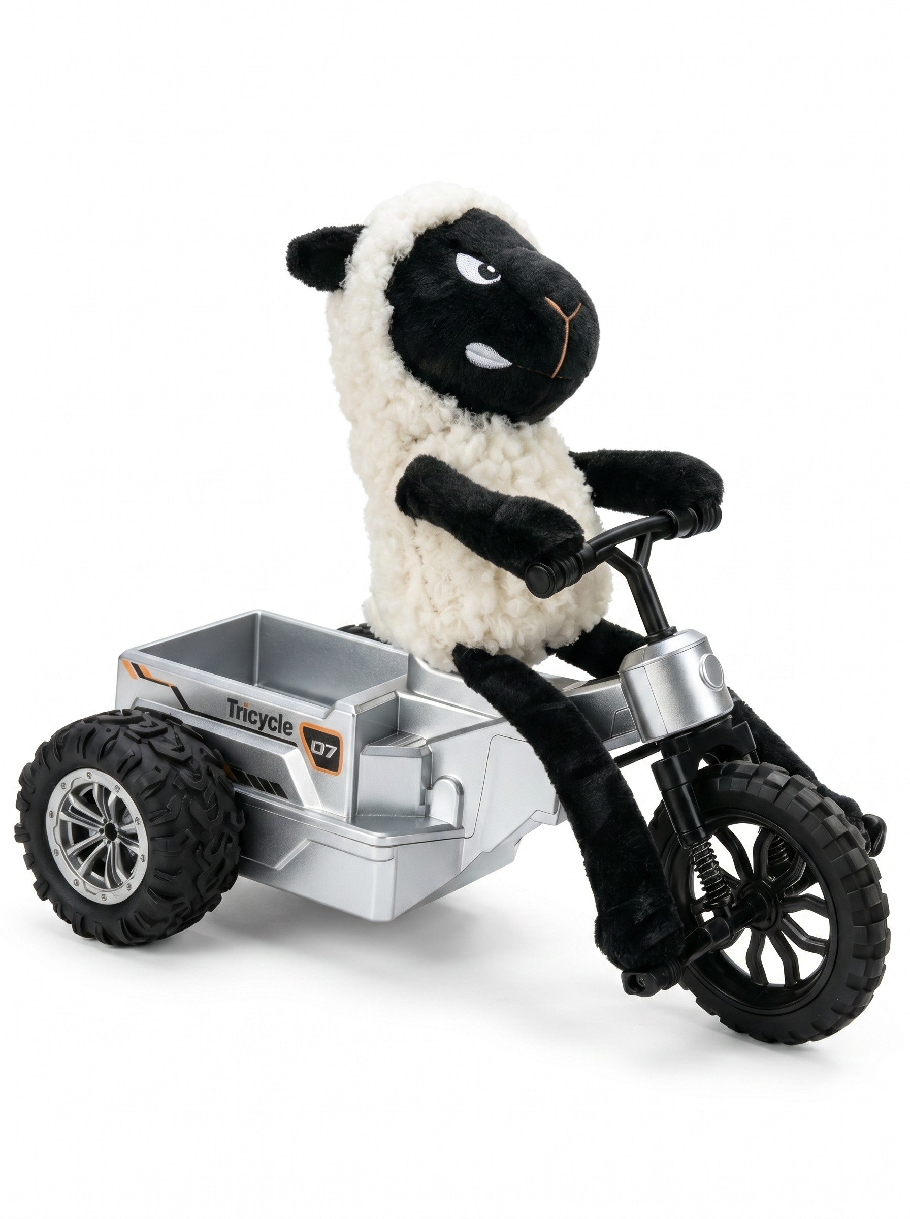 Tricycle de drift RC 1:18 rechargeable, peluche mouton, vitesse proportionnelle, LED, bac de rangement, véhicule tout-terrain 3 roues, cadeau enfants 6+, 1 pc, blanc
