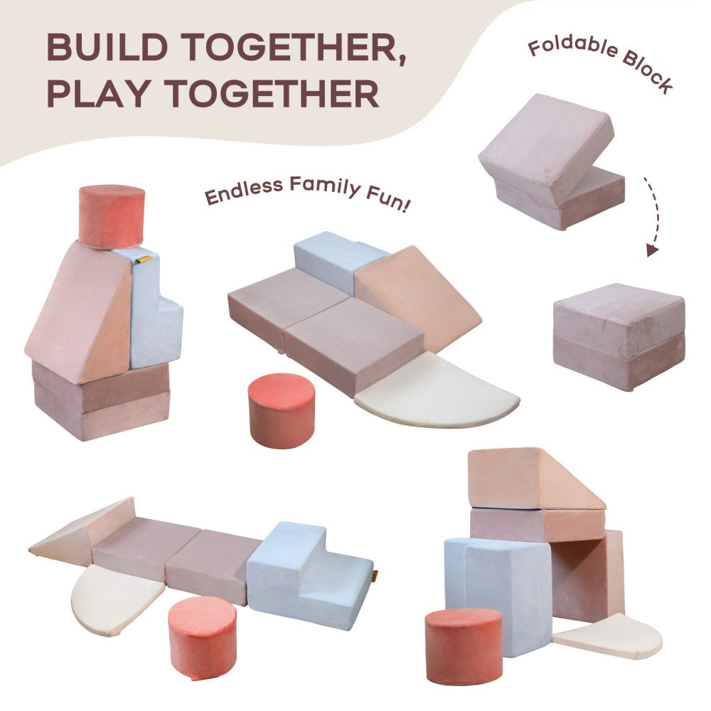 Blocs de construction en mousse pour enfants BanaSuper, blocs de construction XXL en mousse, certifiés EN71, jouet Montessori pour enfants, coque lavable pour le plaisir en intérieur, coffret de jeu en mousse douce pour bébé (Bleu Rose)