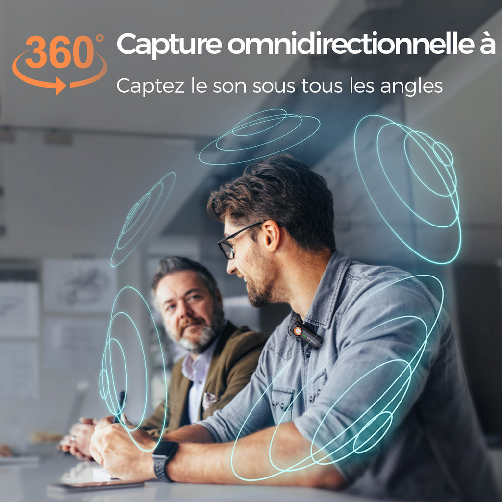 hohem Micro-cravate sans fil, Réduction de bruit DSP 3 niveaux, Portée 100 m, Autonomie 20 h, Déclencheur à distance, Enregistrement de sauvegarde TF