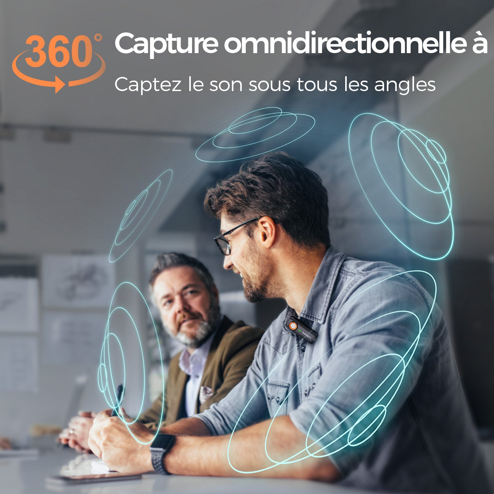 hohem Micro-cravate sans fil, Réduction de bruit DSP 3 niveaux, Portée 100 m, Autonomie 20 h, Déclencheur à distance, Enregistrement de sauvegarde TF