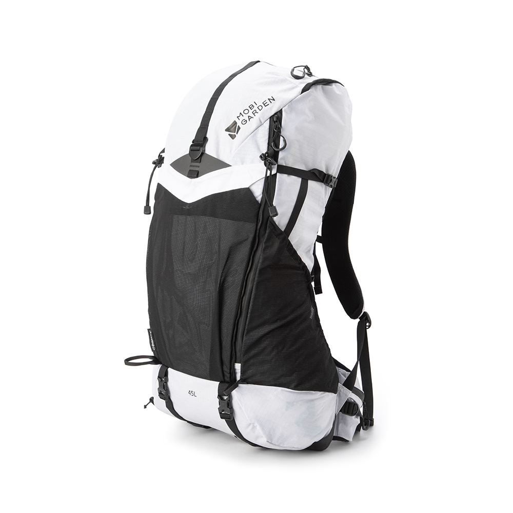 Mobi Garden, sac à dos Phantom Pro 3D Dyneema 45 L, sac à dos de randonnée ultraléger, sac de trekking à grande capacité, blanc, structure ultralégère et stable avec respirabilité améliorée