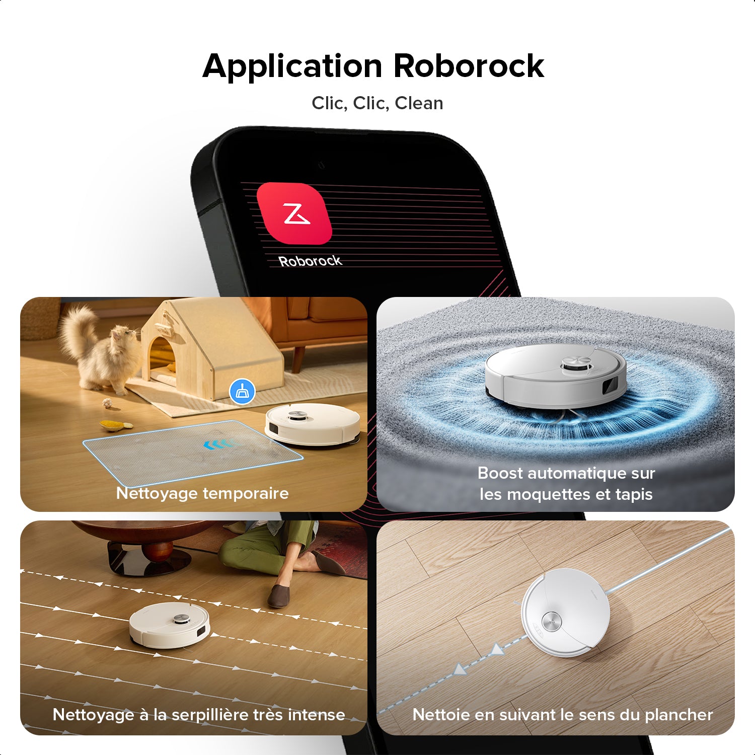 Roborock Q10 S5 Kit Aspirateur Robot avec Fonction Lavage, Puissance d'Aspiration HyperForce 10 000 Pa, Double Système Anti-Emmêlement, Lavage à Levage Automatique