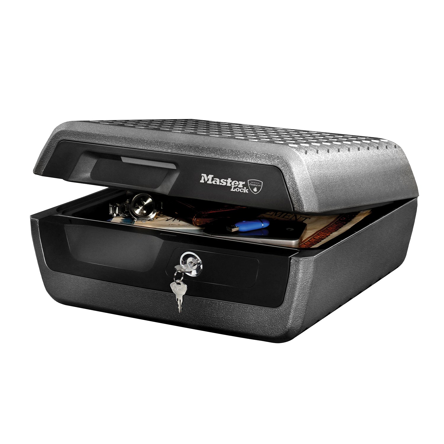 Master Lock boîte de sécurité certifiée résistante au feu et à l'eau, avec clé, 10 L, 419 x 193 x 375 mm, portable, pour la maison et les professionnels