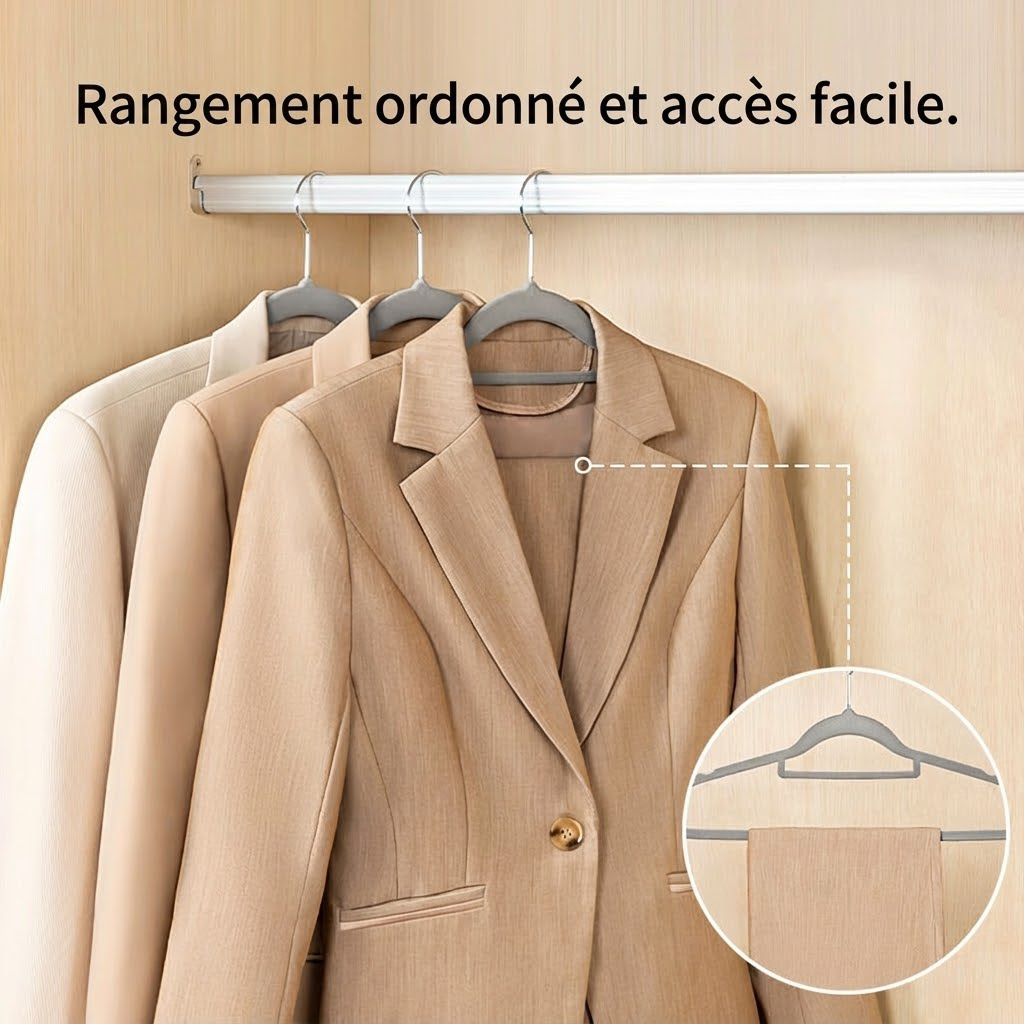 ochama×J.ZAO Cintres en velours antidérapants, sans traces, usage domestique, lot de 20 - Gris