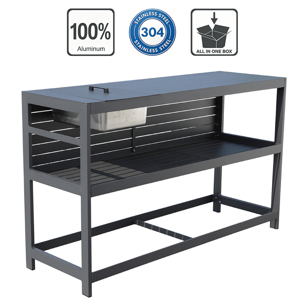 TERRABETA Table de travail en aluminium pour cuisine d'extérieur avec seau à glace en acier inoxydable
