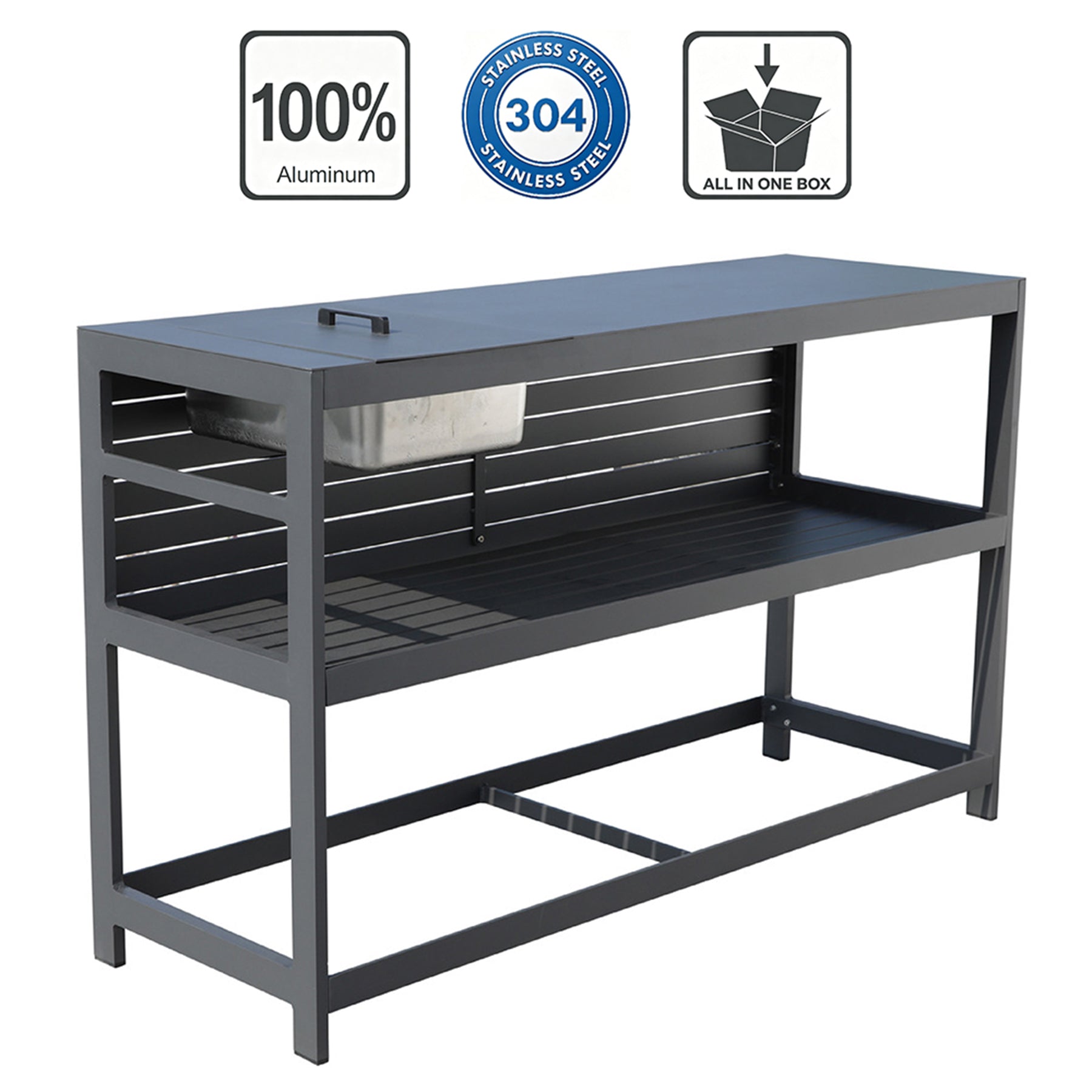 TERRABETA Table de travail en aluminium pour cuisine d'extérieur avec seau à glace en acier inoxydable