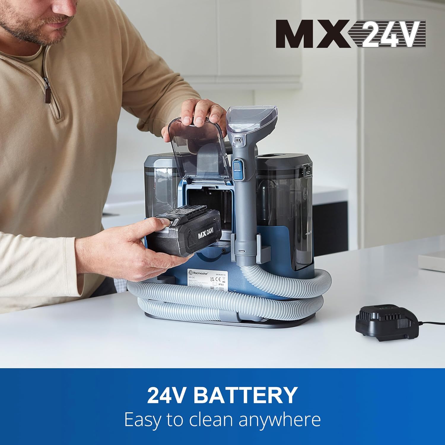 Vacmaster DSCB2401 Shampouineuse Sans Fil 24 V MAX, Nettoyeur Détacheur Injecteur-Extracteur 15 kPa, Jusqu’à 57 min d’Autonomie, Réservoir d’Eau Propre 1,6 L, pour Tapis, Canapés