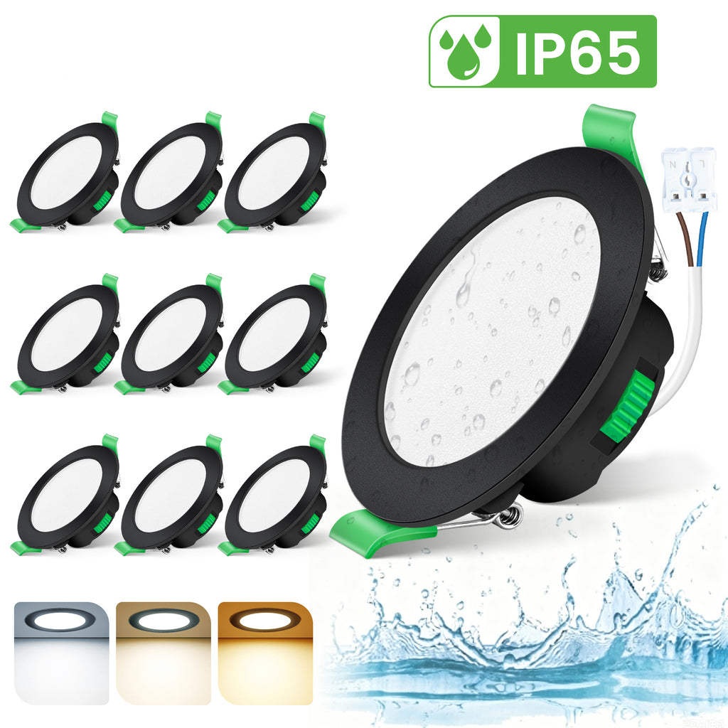 ALIPODLAX Spot encastré LED ultra-plat à intensité variable, IP65, 230 V, 7 W, Noir, Blanc chaud/neutre/froid