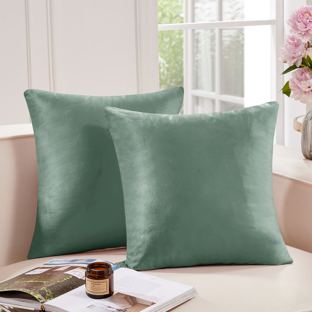 Deconovo Housse de coussin en velours néerlandais, coloris vert clair, 50 x 50 cm, 1 pièce