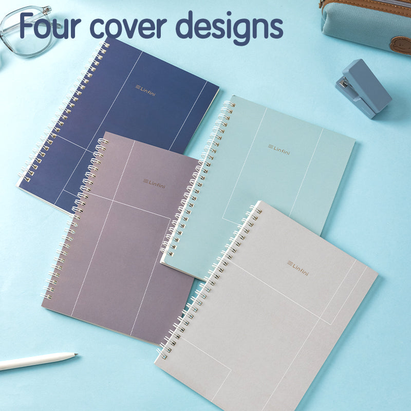 Deli Carnet à spirale, A5 (148 x 210 mm), 60 feuilles/120 pages, 70 g/m² - Parfait pour les étudiants, le bureau et le journaling, Série sonore Forest, lot de 4