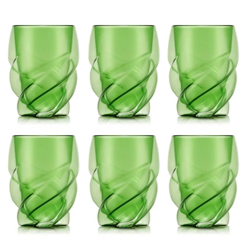 Bodum Verres à double paroi Pavina Pari, Lot de 6, Vert transparent, Tasses 270 ml, Verre borosilicate soufflé bouche, Thermiques lavables lave-vaisselle