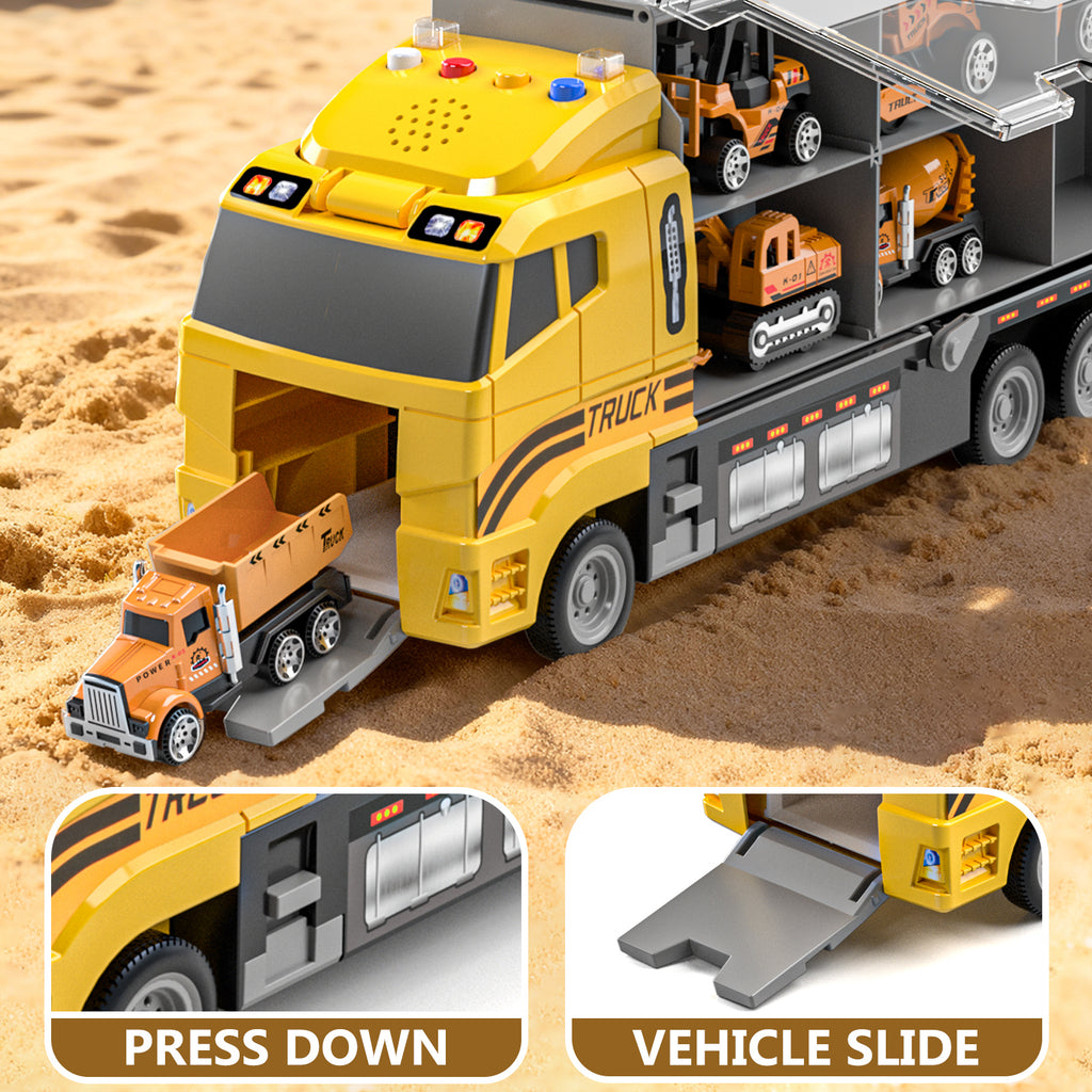 Ensemble de jouets de véhicules de camion de construction pour garçons avec tapis de jeu et voiture en métal moulé sous pression, camion de transport pour enfants 3-8 ans