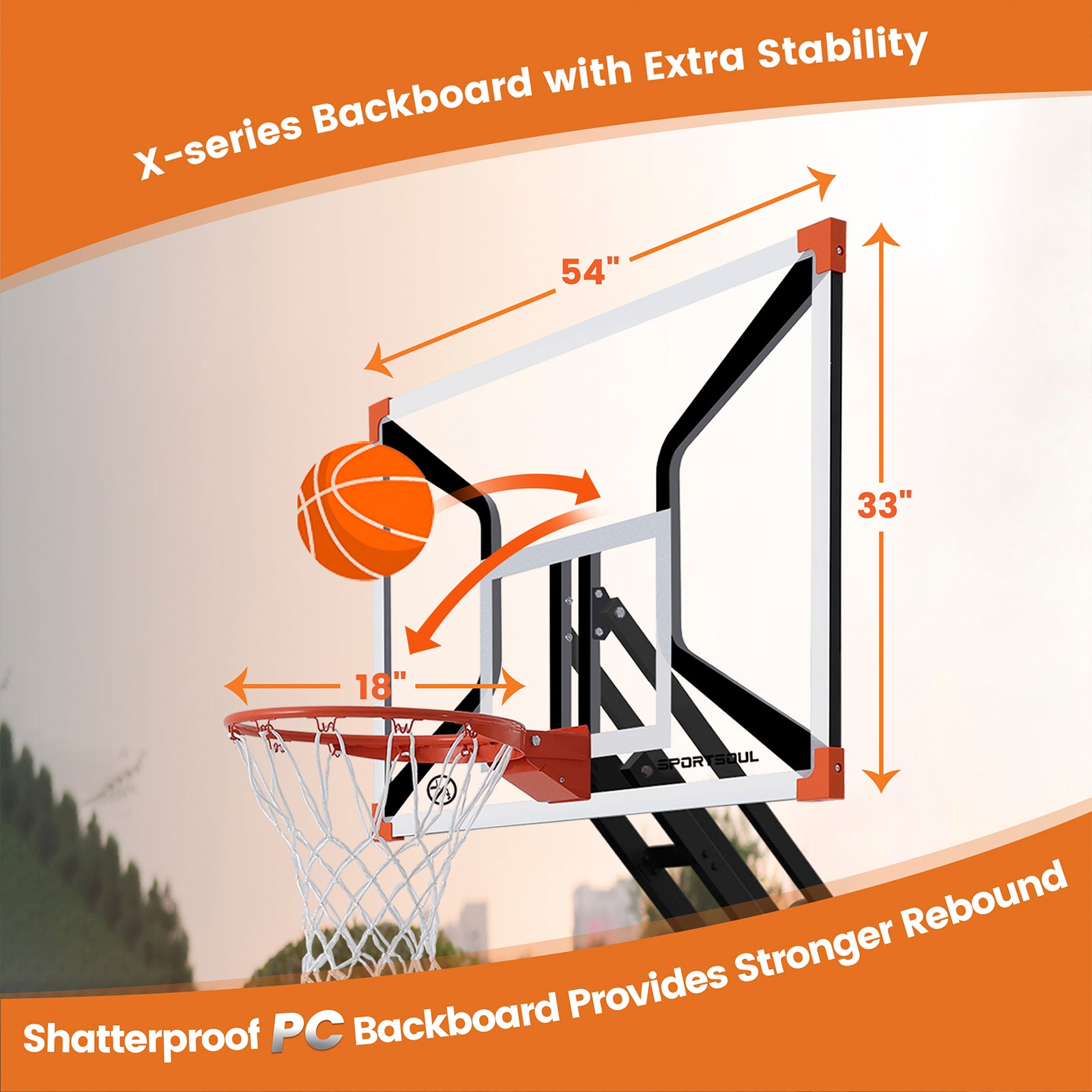 Sportsoul Panier de basket-ball portable - Série X - 54 pouces - 1 ensemble