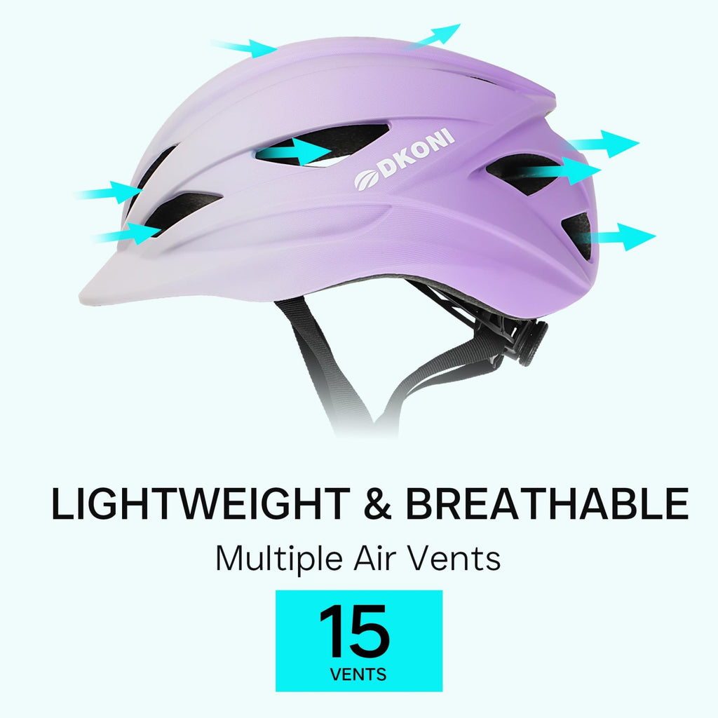 DKONI HS-086 Casque de vélo adulte avec lampe - Gris-Rose - Taille M (55-58 cm)