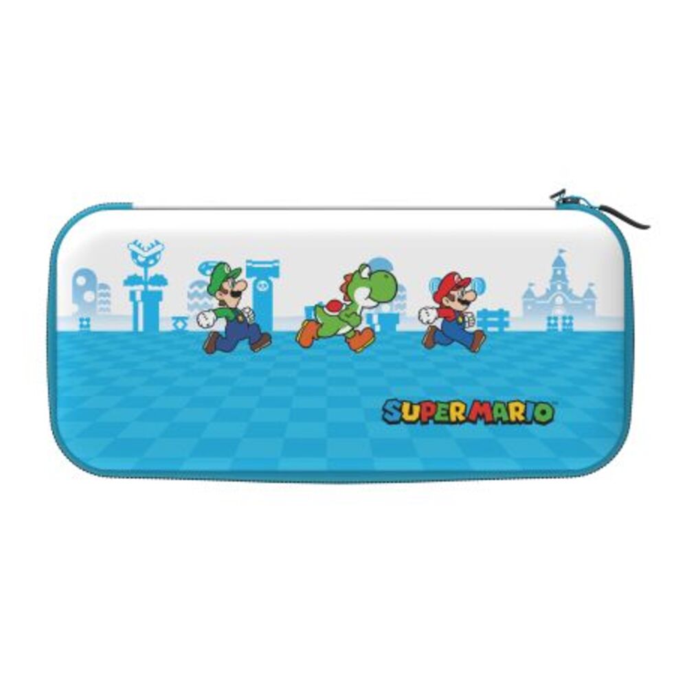 PDP Étui Rigide Travel Case Mario Nintendo Switch, Switch Lite et OLED - Plateau Amovible - Design Élégant - Licence Officielle Super Mario - Motif Escape - Bleu et blanc