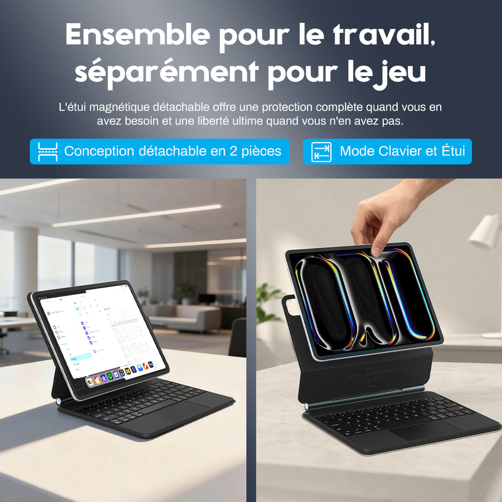 Rexsun Étui Clavier Pour Tablette Design Flottant Magnétique, Housse De Protection Détachable, Pavé Tactile De Précision Pour iPad Pro 11"/Air 10,9"/11", Modèle P11-1 Noir