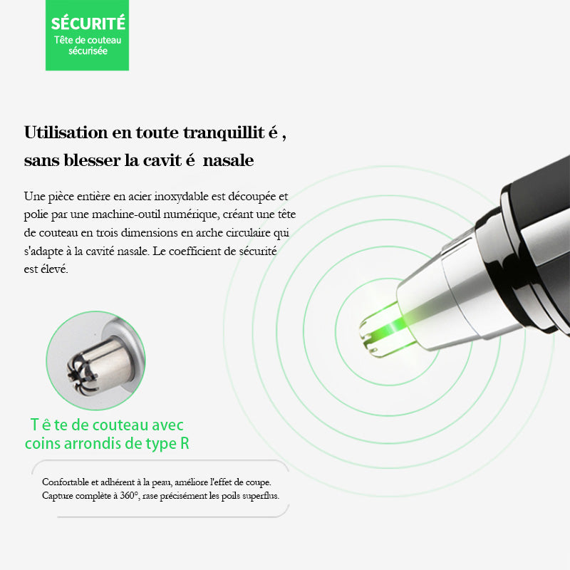 Tondeuse pour poils d’oreilles et de nez Sparoma, à piles, étanche IPX7, lames en acier inoxydable avec capuchon protecteur – TC-3550, Noir
