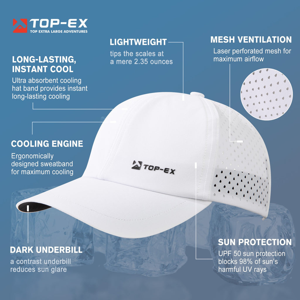TOP-EX Casquettes de baseball non structurées pour course, maille respirante, séchage rapide, bandeau anti-transpiration rafraîchissant, M/L, Blanc
