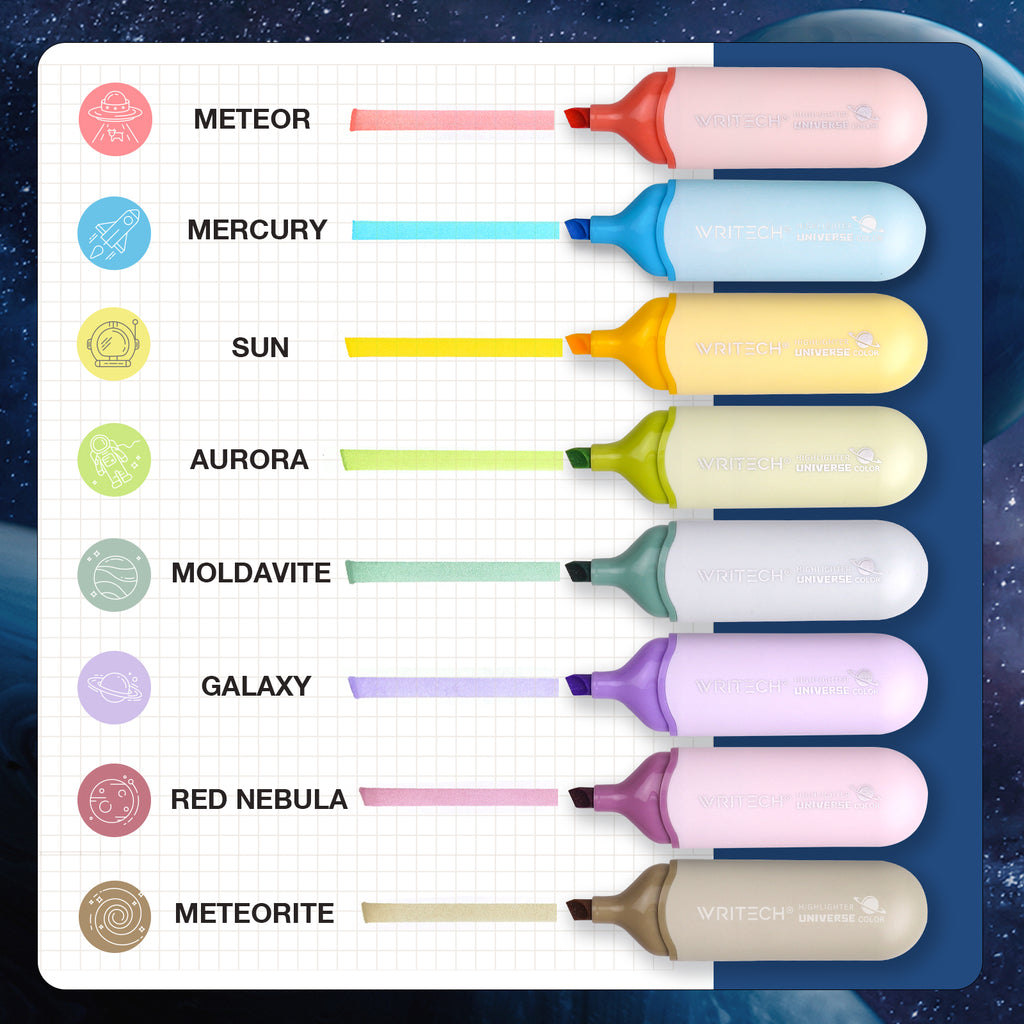 WRITECH Surligneurs à pointe biseautée : Feutres marqueurs mignons couleurs assorties, pointe souple, ne traverse pas le papier, anti-bavures, à base d'eau, ensemble pour souligner