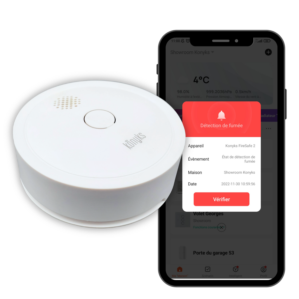 Konyks Firesafe 2 Détecteur de fumée connecté Wi-Fi + Bluetooth avec 5 ans d'autonomie