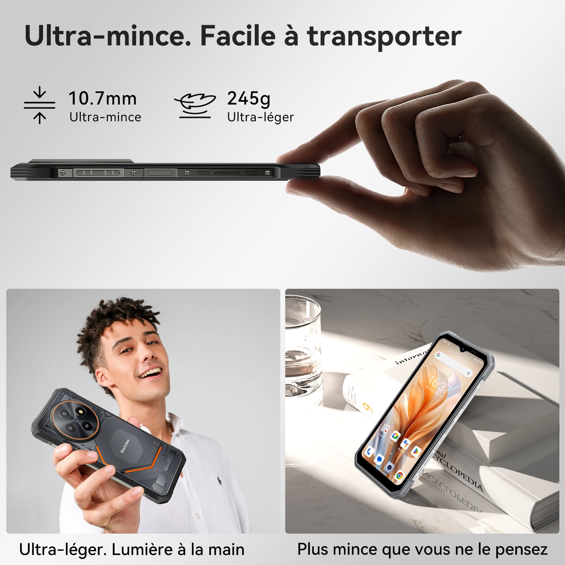 Blackview Fort 2 Android 15, 24 Go (8+16) RAM + 256 Go ROM (Extension carte TF 2 To) Smartphone 4G extérieur, Caméra IA 16 MP, 6,56" HD+, 5000 mAh, MediaTek G81, Téléphone de chantier étanche IP68, NFC, OTG, GPS, FM, 5G, WiFi Double SIM