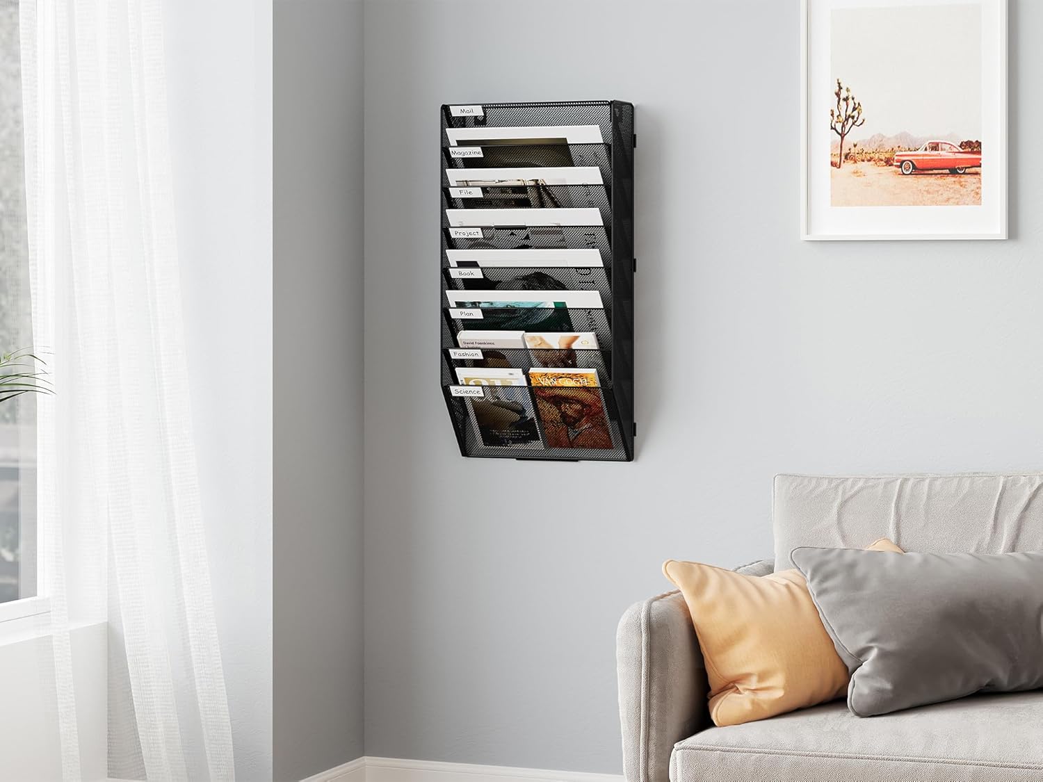 Senhoglb Porte-documents mural assemblé en maille métallique A4 à 8 compartiments, Noir, Promotion du Nouvel An, Meilleures idées cadeaux