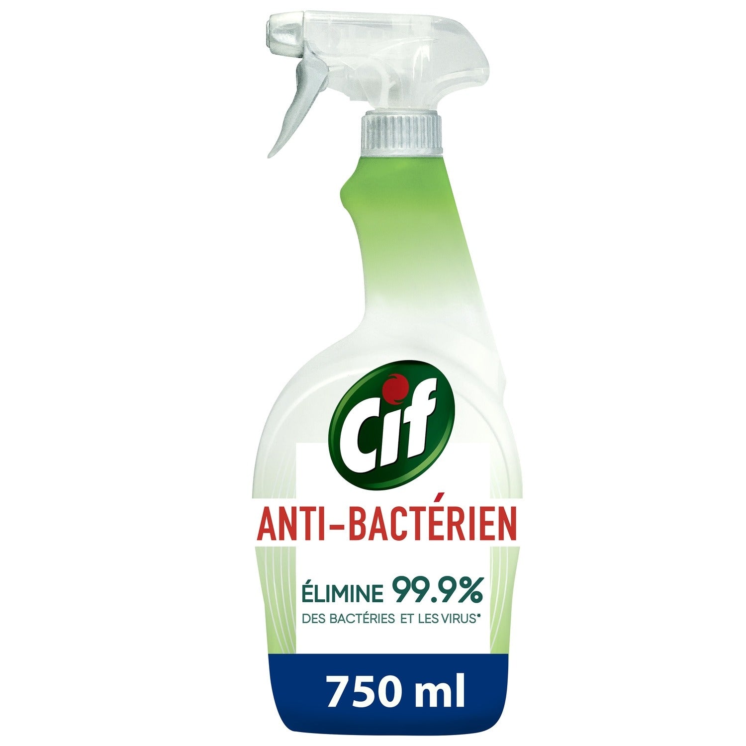 Cif Spray Nettoyant Multi-Usages Antibactérien, Sans Javel, Élimine 99,9 % des Bactéries et des virus, Qualité Alimentaire, 750 ml