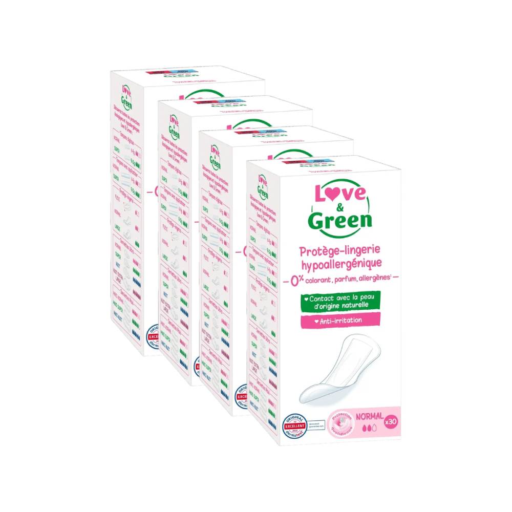 LOVE & GREEN Protège-slips Écologiques Hypoallergéniques Normal - 120 Protège-slips (4 Paquets de 30)