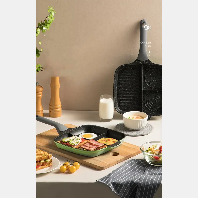 COOKER KING Limestone Bamboo Series Poêle à frire anti-adhésive à 3 compartiments toutes surfaces