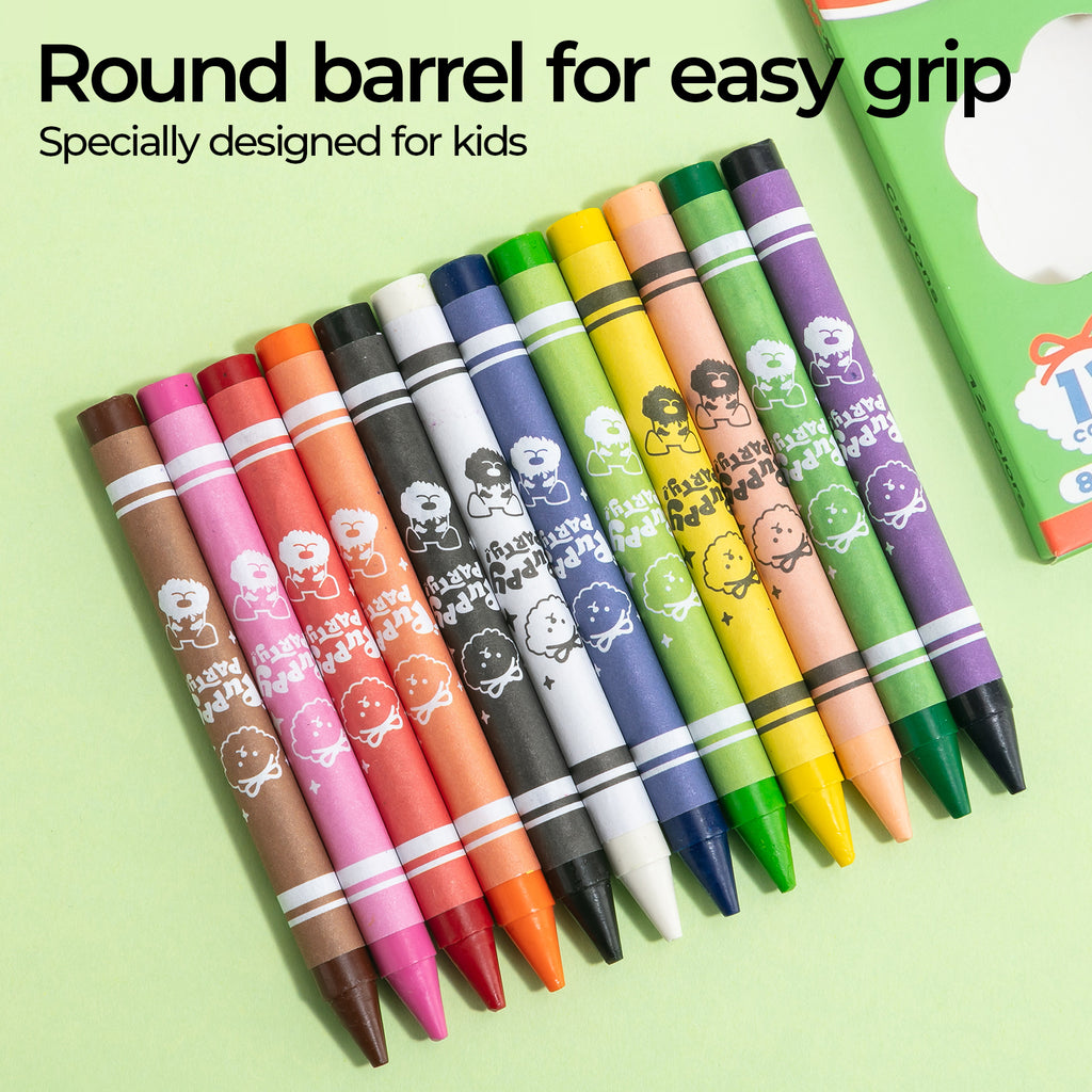 M&G Crayons de couleur Fête des chiots, 12 couleurs, ronds pré-taillés non toxiques pour enfants, fournitures pour classe de maternelle, cadeaux pour 3 ans et plus