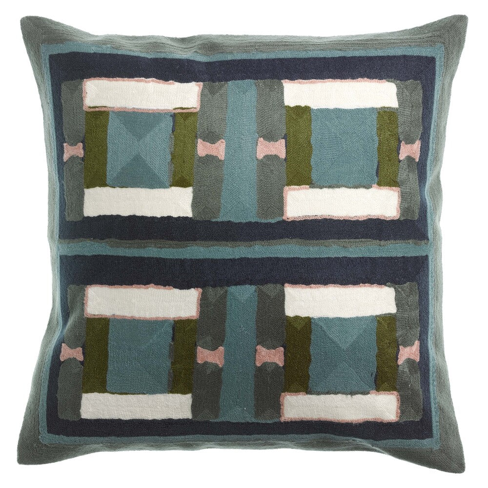 HOUSSE de COUSSIN BRODE TAHO VERT DE GRIS