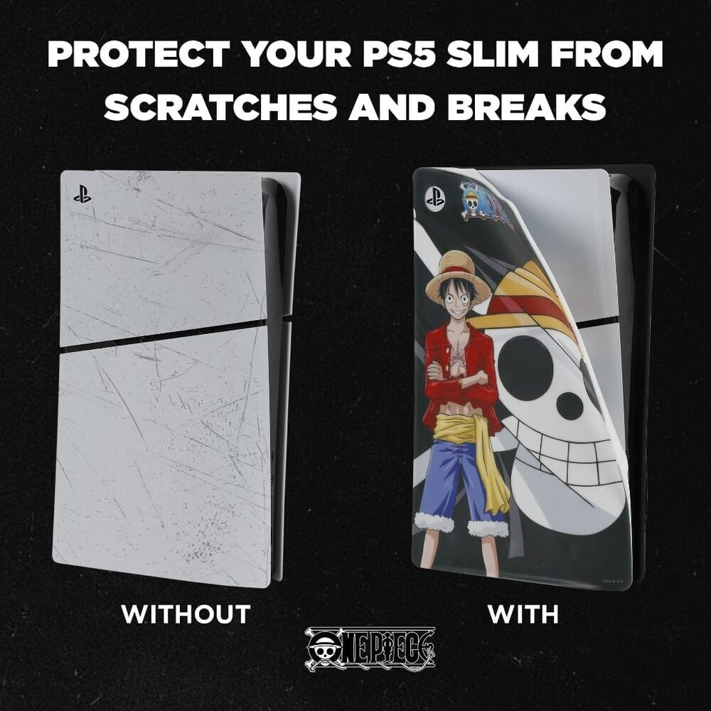 Konix One Piece Façade de protection pour console PS5 Slim - Silicone - Antichoc - Anti-rayures - Motif Luffy - Noir