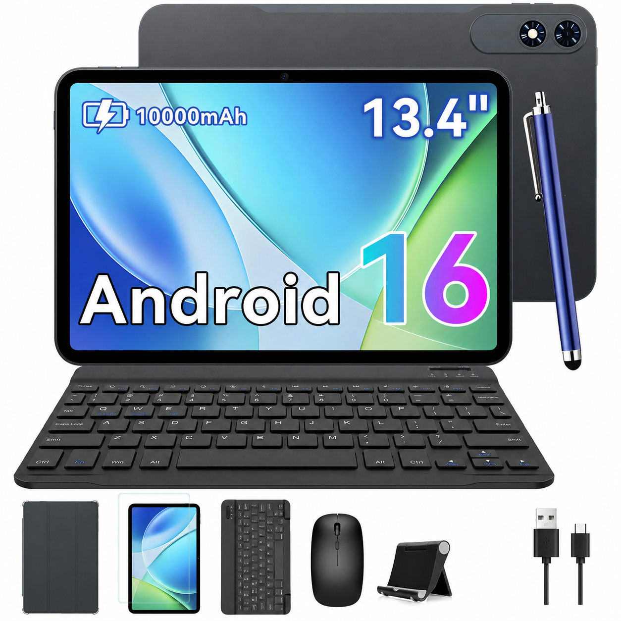 TABWEE T60Pro Tablette 13,4 pouces, Android 16, 120 Hz, 2K FHD+, 5G, Wi-Fi, processeur octa-core, 24 Go (8 + 16) de RAM + 256 Go de stockage
