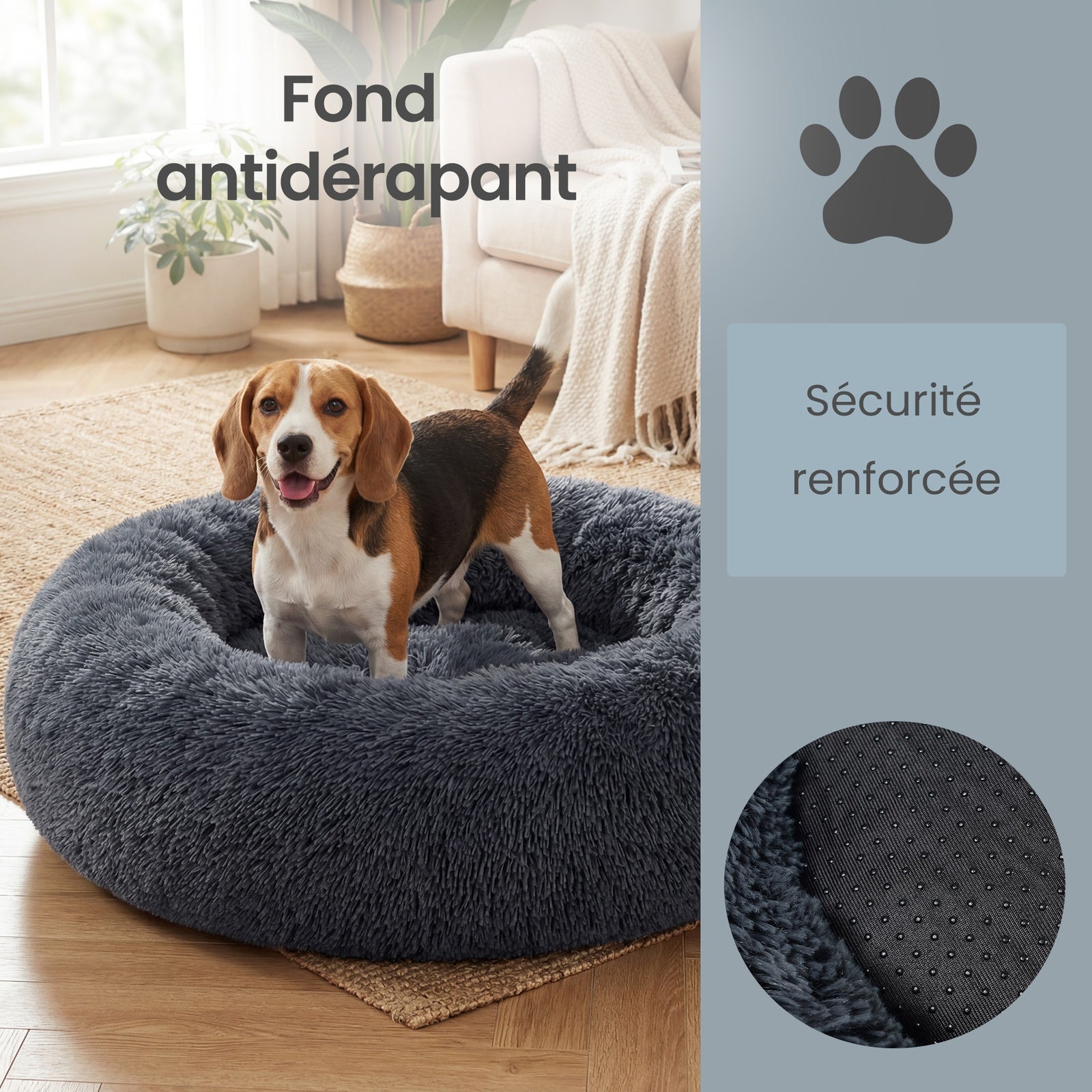 JOYFURNOS Lit pour cage pour chien JOYFURNOS en peluche et apaisant en forme de donut avec housse amovible et lavable, Gris foncé, 70 x 20 cm