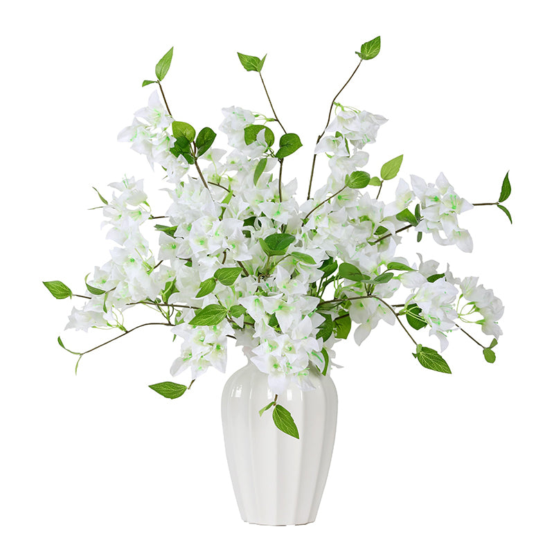 Yuejia 5 pièces 29,52 in / 74,98 cm Fleurs artificielles de bougainville Faux rameaux de bougainville Vignes de fleurs artificielles pour maison, jardin, mariage, fête, intérieur et extérieur, arrangement floral et décoration DIY (blanc)