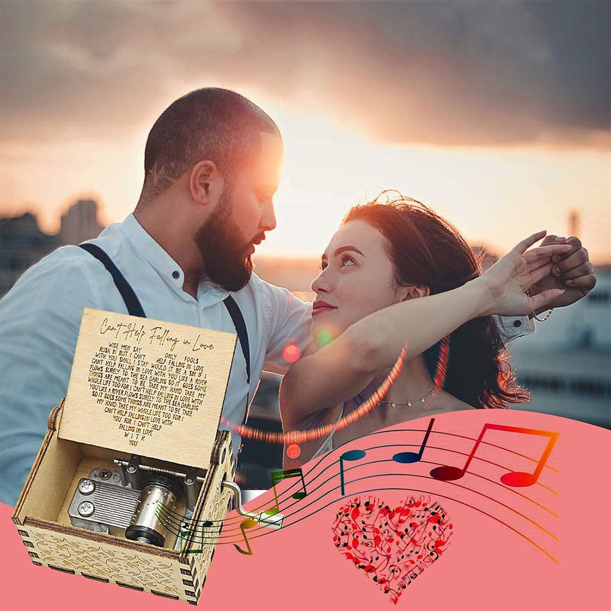 Alphynix Boîte à musique ''Can't Help Falling in Love'' en bois
