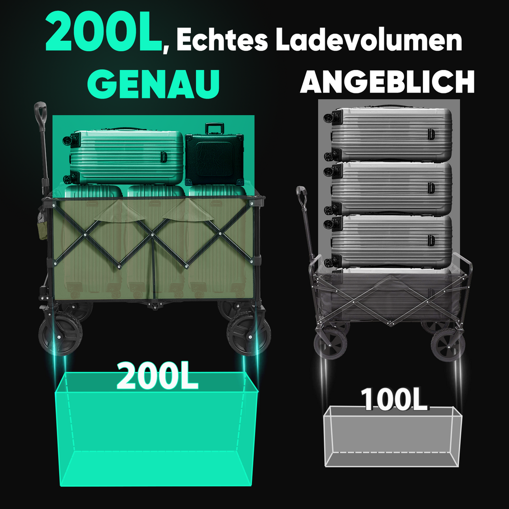 Sekey Chariot de festival pliable 200 L avec roues tout-terrain extra larges et frein, Kaki