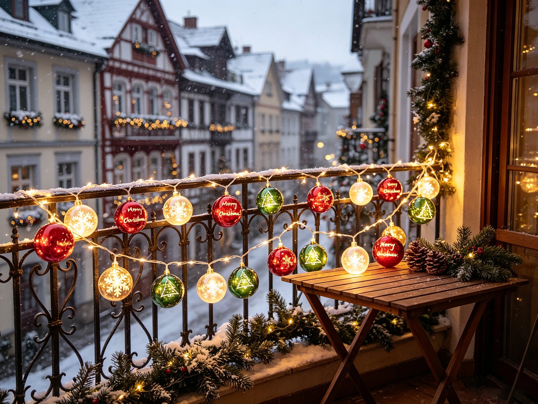 Guirlande lumineuse de Noël LED, rouge, vert et blanc, à motifs de flocons de neige sphériques, convient pour la décoration intérieure et extérieure, décoration pour la Fête des Mères, Noël et mariage