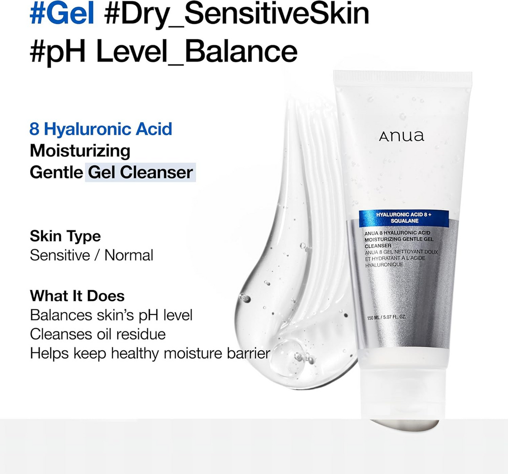 Anua Gel Nettoyant Doux Hydratant aux 8 Types d'Acide Hyaluronique 150