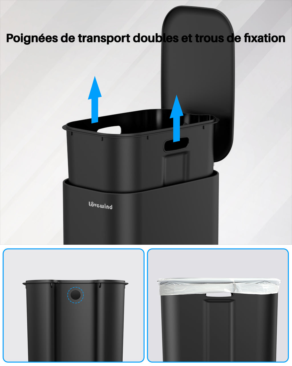 Lovewind Poubelle de cuisine 30 L, Poubelle étroite en acier inoxydable noir pour cuisine, Poubelle à pédale noire avec couvercle à fermeture douce, Seau intérieur amovible