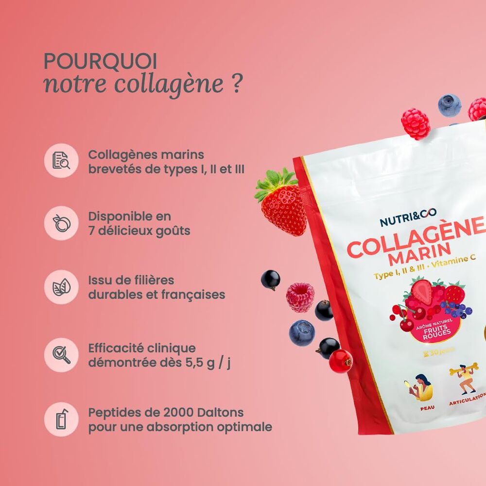 Nutri&Co Collagène marin types 1, 2 et 3 - goût fruits rouges - 180 g