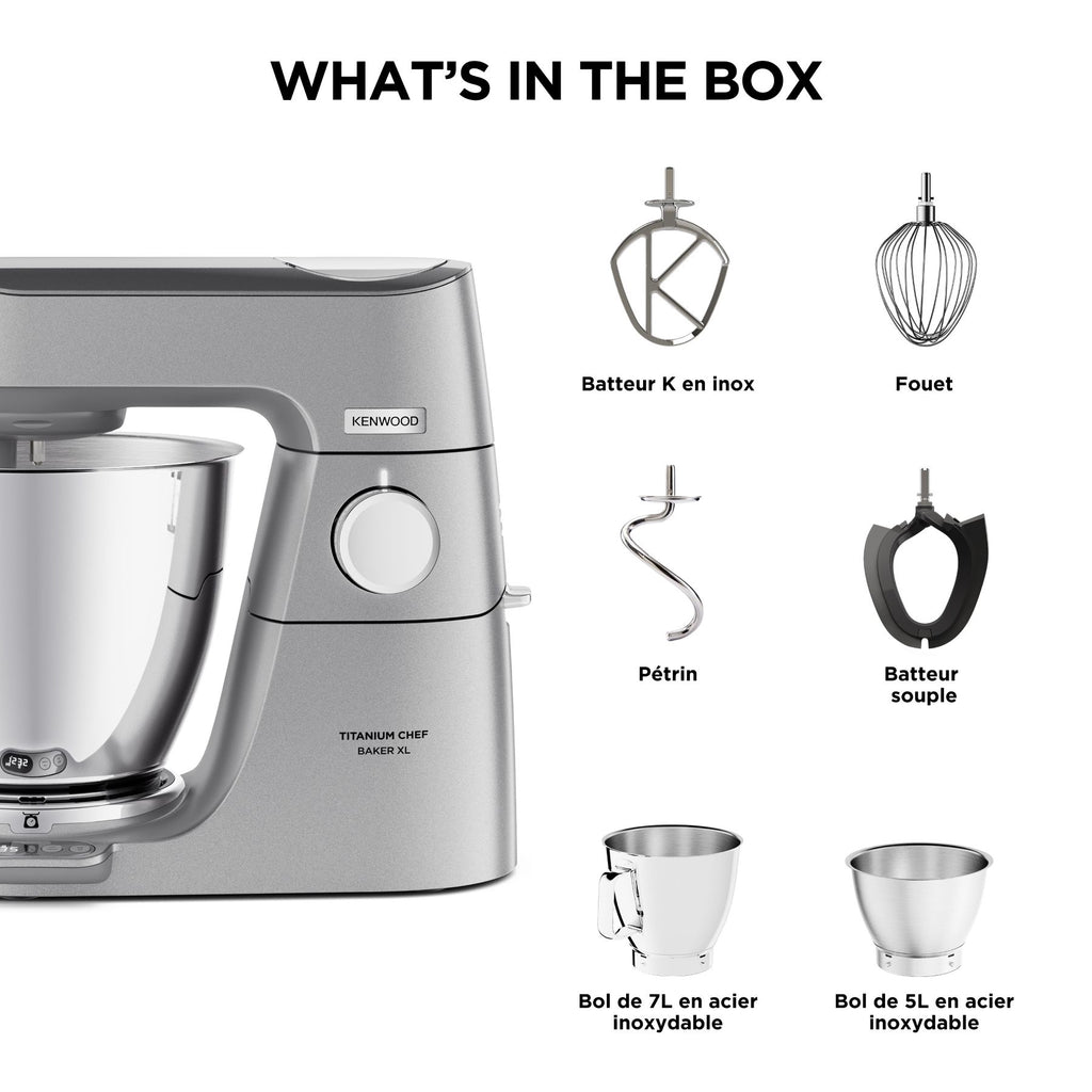 KENWOOD Titanium Chef Baker XL, Robot de Cuisine DuoBowl 1200W, KVL85.004SI, Argent
