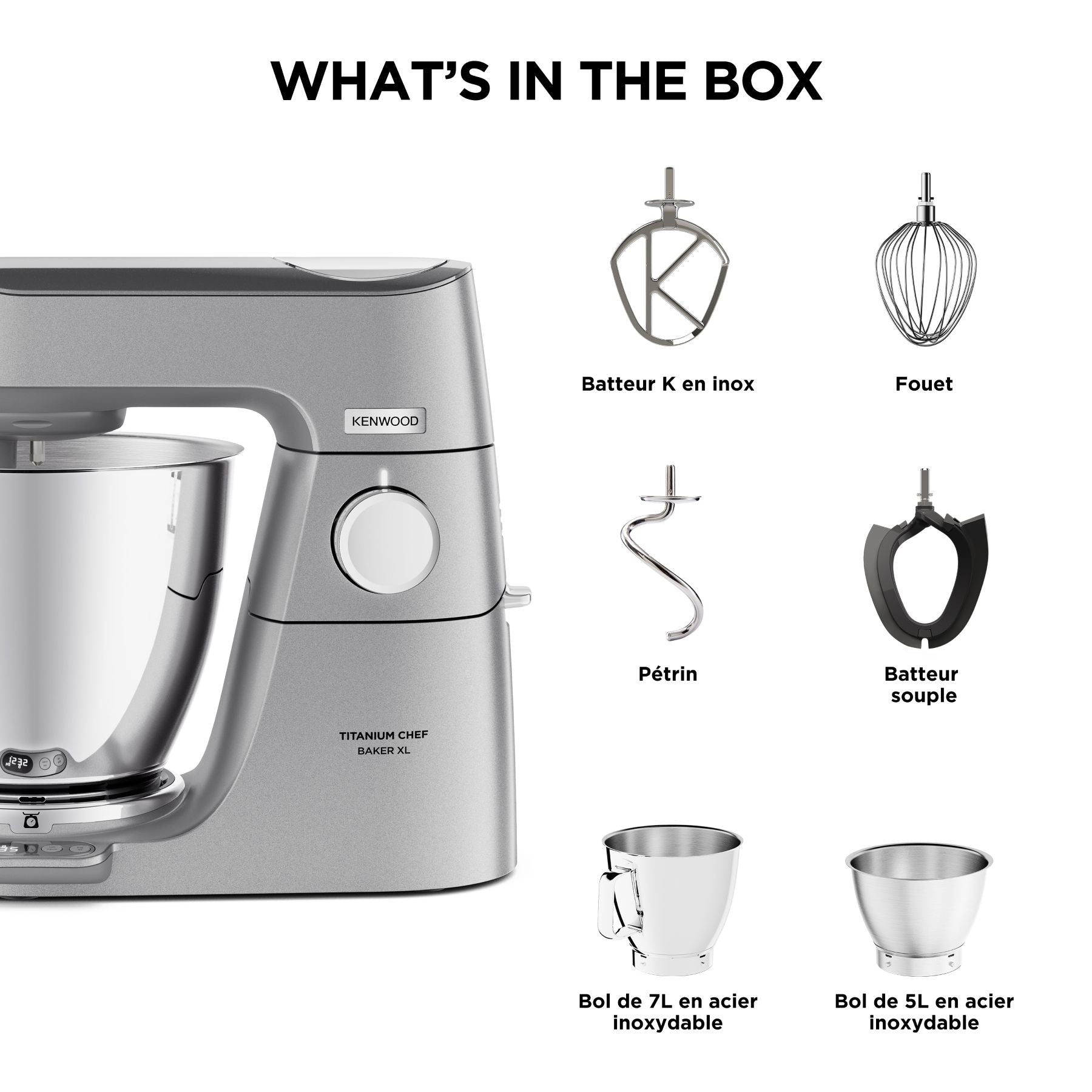 KENWOOD Titanium Chef Baker XL, Robot de Cuisine DuoBowl 1200W, KVL85.004SI, Argent