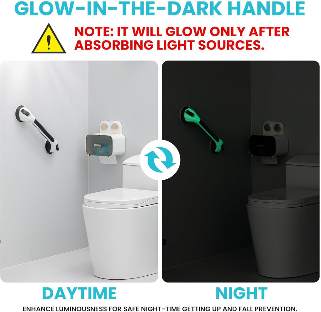 TAILI Barre d'appui de douche phosphorescente, lot de 2 barres d'appui de 16,8 pouces pour baignoires et douches, poignée de douche main courante pour seniors et personnes âgées