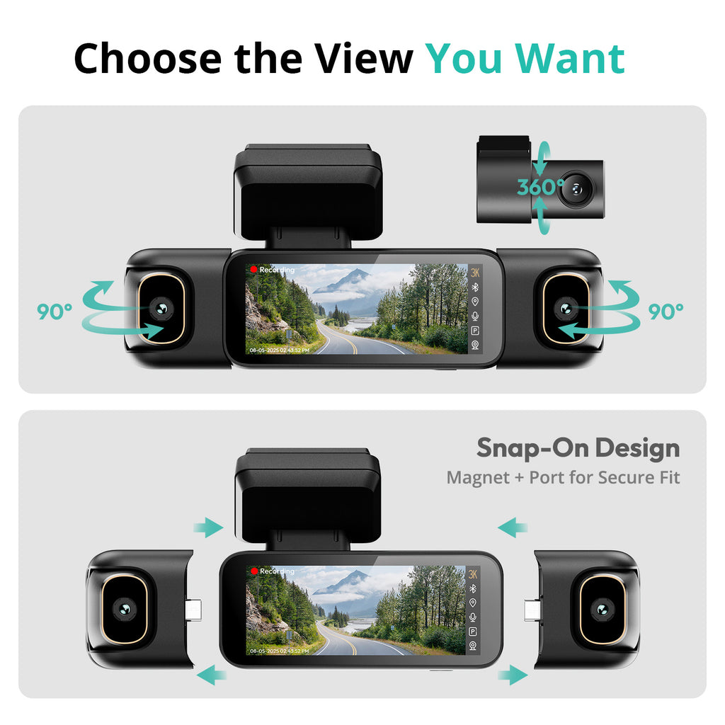 Botslab Dashcam 3K à 4 canaux, vision à 560° sur tous les côtés, caméra intérieure avant et arrière avec écran tactile de 3,18 pouces, mode parking 24h/24 et 7j/7, GPS intégré