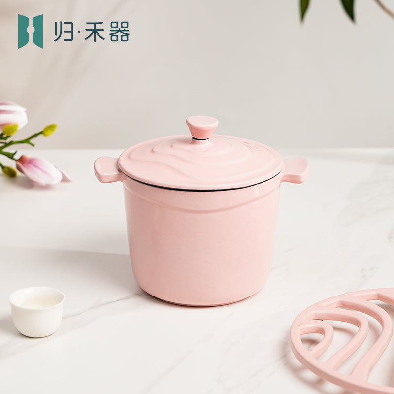 Pot pour aliments pour bébés en fonte émaillée, mini faitout multifonction pour 1 personne pour bouillie et soupe, compatible avec les plaques à induction, hot pot pour 1 personne