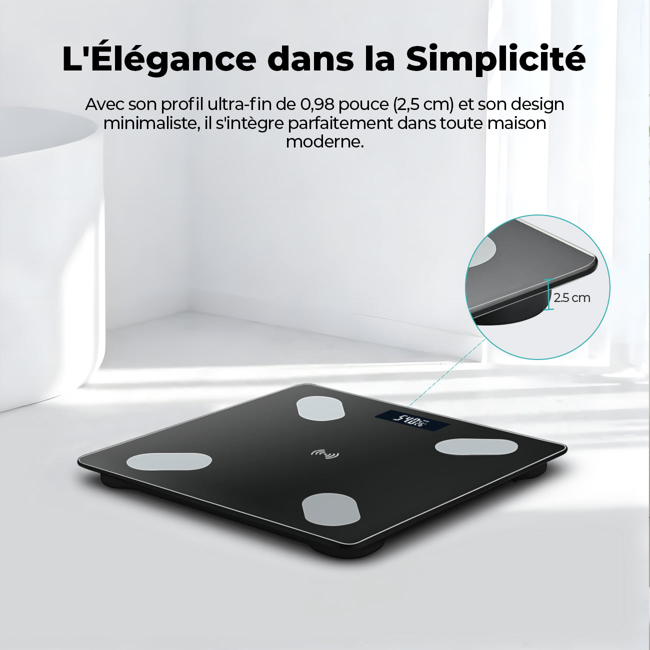 Sparoma ADL-26Black pèse-personne impédancemètre numérique noir – balance connectée Bluetooth avec suivi par application, gestion de santé multi-utilisateur, alimenté par 2 piles AAA (piles non incluses), capacité 180 kg/400 lb