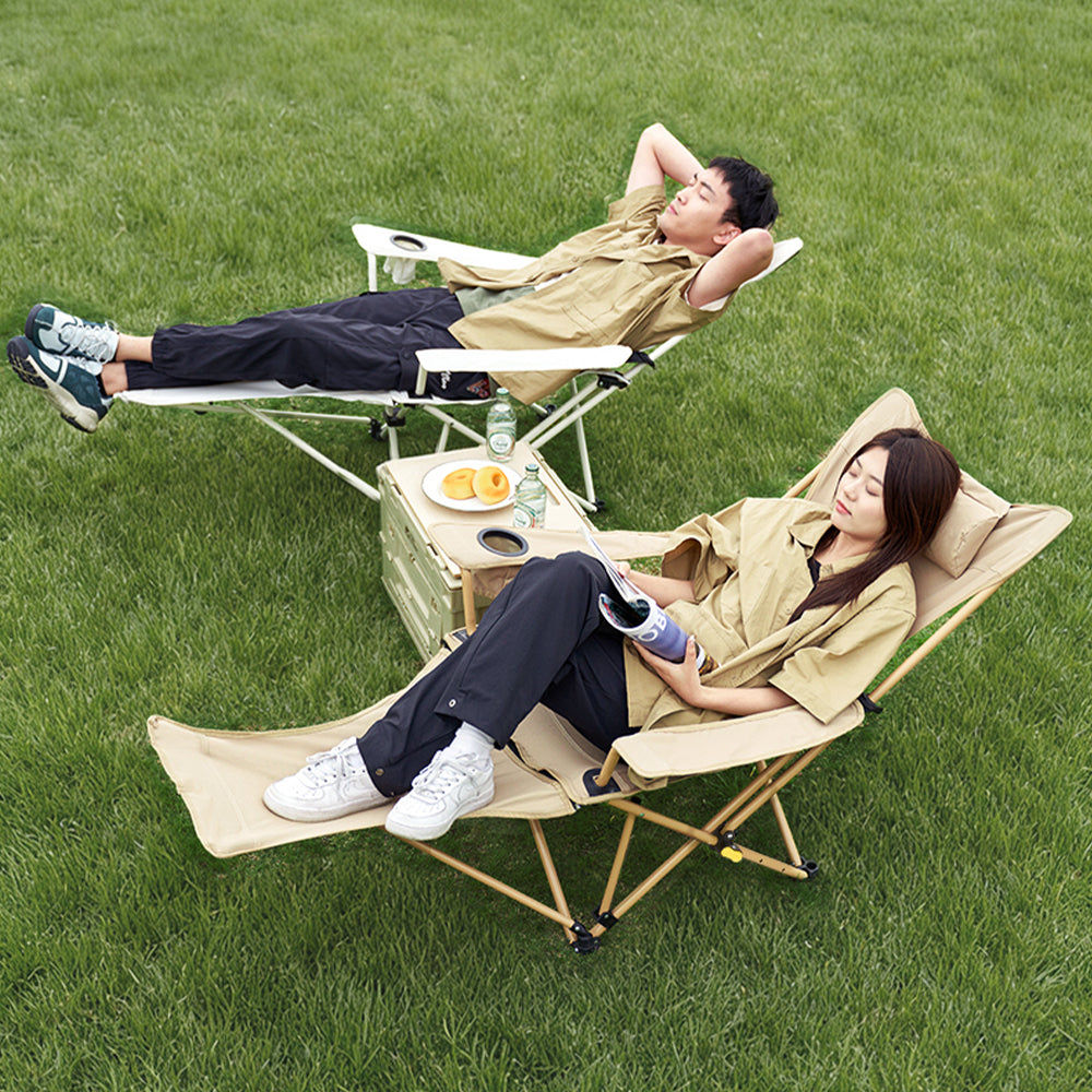 Mobi Garden, Chaise de relaxation pliante confortable pour l'extérieur et la maison, Sable, Réglable à plusieurs angles, Assise large de 56 cm, Capacité de charge élevée, Durable et résistante à l'usure