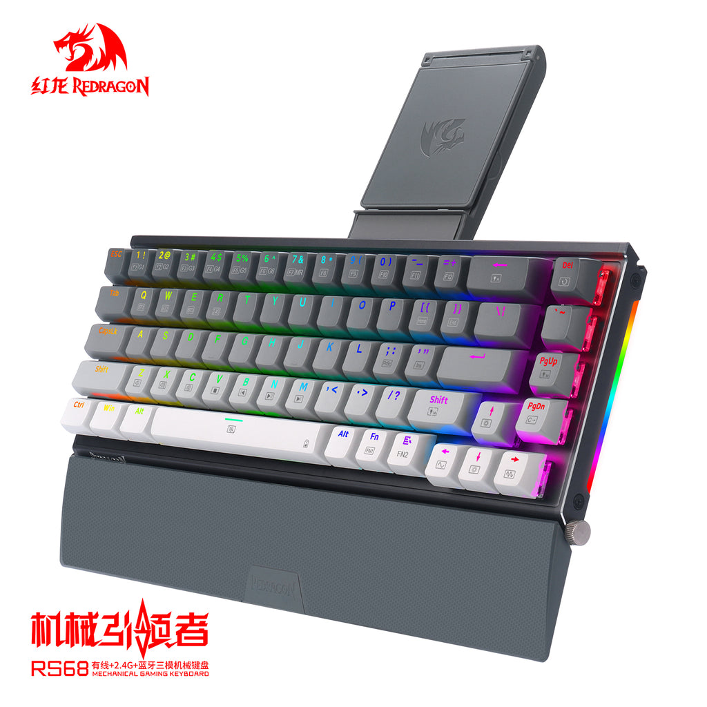 RS68 3e examen blanc - clavier mécanique sans fil en alliage d’aluminium, supports de switchs, remplacement à chaud, repose-poignet détachable, clavier gaming e-sport pour bureau, gris sidéral